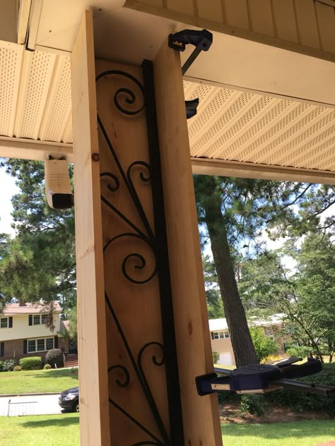 But around metal post on the patio instead Update Metal Porch Columns, Metal Columns Front Porch, Wrapping Metal Porch Columns, Covering Wrought Iron Porch Columns, Front Porch Pillar Makeover, Wrap Metal Porch Columns, Metal Porch Columns, Cover Metal Porch Columns, Porch Column Makeover