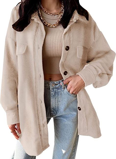 Corduroy Shacket Blouses Button Down The best for the season! Cozy & Cute, comes in all colors! Corduroy Shirt Jacket, Corduroy Jacket Womens, Long Sleeves Tops, Corduroy Shacket, Lapel Design, Corduroy Coat, Womens Jackets Casual, Loose Fit Shirts, Button Down Shirt Dress