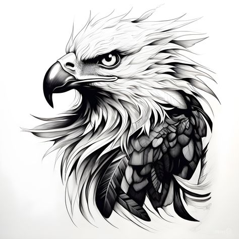 Eagle Scenery Tattoo, Fantasy Eagle Art, Eagle Stencil, Phenomenal Tattoo, Drawing Eagle, Eagle Tattoo Design, Eagle Head Tattoo, Bald Eagle Tattoos, Eagle Drawing