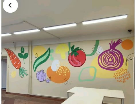 Vegetable Mural, Kitchen Murals, Kitchen Mural, School Signage, Cafeteria Design, Tiny Nursery, Paint For Kitchen Walls, Wall Murals Diy, Graphic Wall Art