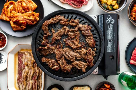 Bulgogi: Super Savory Korean Grilled Meat · i am a food blog Bbq Set Up Ideas, Boba Green Tea, Asia Foods, Korean Bbq At Home, Korean Sauce, Chicken Bulgogi, Bbq At Home, Korean Beef Bulgogi, Korean Christmas