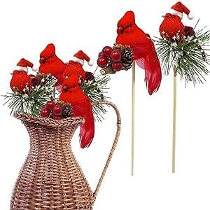 Picks For Christmas Tree, Christmas Desk Decorations, Christmas Wedding Bouquets, Christmas Desk, Bird Decorations, Cardinals Birds, Red Cardinals, Artificial Birds, Festive Centerpieces