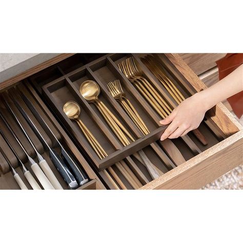 Marie Kondo Birch Narrow 2-Tier Flatware & Utensil Tray | The Container Store Cooking Utensil Organization, Kitchen Drawer Organizers, Bamboo Flatware, Utensil Drawer Organization, Utensil Tray, Bamboo Care, Knife Organization, Utensil Drawer, Utensil Organization