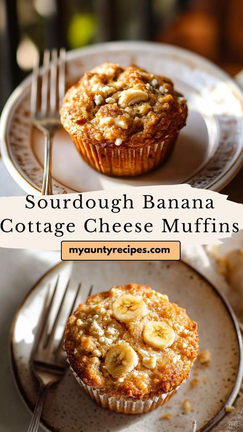 These sourdough banana cottage cheese muffins are a nutrient-packed delight. The tanginess of sourdough complements the sweetness of bananas and the creaminess of cottage cheese, creating a perfect balance of flavors. Soft, fluffy, and satisfying, these muffins are ideal for fall mornings, as they bring warmth and comfort to your table. Plus, they’re easy to prepare, making them a go-to for busy days. Sourdough Morning Glory Muffins, Banana Cottage Cheese Muffins, Sourdough Protein Muffins, Cottage Cheese Banana Muffins, Cottage Cheese Cinnamon Roll Muffins, Cottage Cheese Muffins Healthy, Breakfast With Cottage Cheese, Muffins With Cottage Cheese, Sourdough Banana Muffins