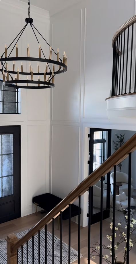 Transitional Chandeliers Entryway, Vaulted Entryway Ideas, Front Entryway Light Fixture, Entry Way Lighting High Ceiling, Entry Way Chandelier Ideas, Large Entryway Chandelier, Modern Entryway Lighting, 2 Story Foyer Lighting, Foyer Chandelier 2 Story