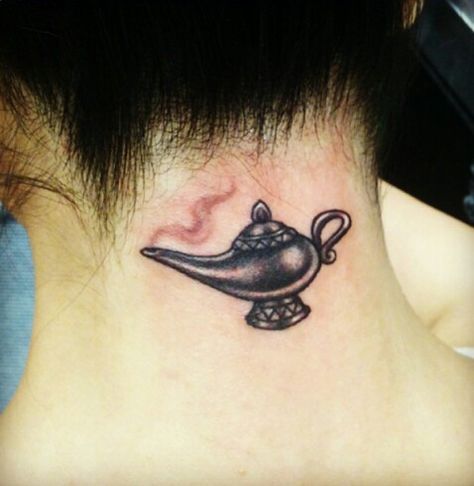 Lumiere Tattoo Disney, Old Lamp Tattoo, Aladdin Lamp Tattoo, Luci Tattoo, Genie Lamp Tattoo, Genie Tattoo, Aladdin Tattoo, Lamp Tattoo, Genie Aladdin