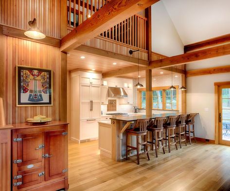 Post And Beam Homes Interior, Small Post And Beam Homes, Post And Beam Interiors, Post And Beam Homes, Small Barn Home, Pond Home, Yankee Barn Homes, Walden Pond, Tiny House Cottage