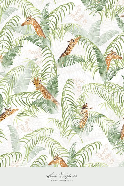 Leaning Out, Safari Pattern, Safari Design, Nursery Illustration, Safari Art, Safari Wallpaper, Colorful Animal Print, Jungle Pattern, Tropical Animals