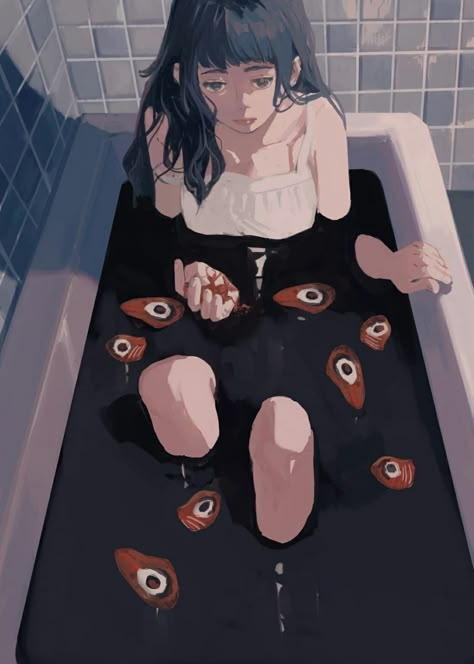 Bathtub Drawing, Goth Art, Creepy Art, Funky Art, Horror Art, 그림 그리기, Pretty Art, Animation Art, Manga Art