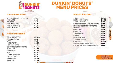 Dunkin Donuts Menu, Blended Ice Coffee, Croissant Donut, Dozen Donuts, Iced Cappuccino, Iced Chai Latte, Secret Menu Items, Fall Menu, Bagel Cream Cheese