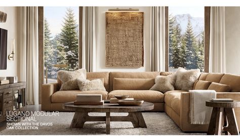 Restoration Hardware Ski, Rh Ski House, Restauration Hardware, Ski House, Oak Side Table, Davos, Bath Furniture, Restoration Hardware, Leather Sofa