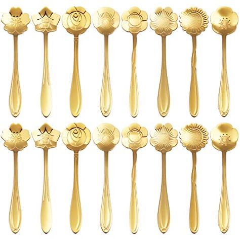 Sunflower Balloon, Flower Cosmos, Flower Spoon, Mixing Drinks, Coffee Milkshake, Coffee Spoons, Christmas Foods, Steel Mirror, Spring Tea