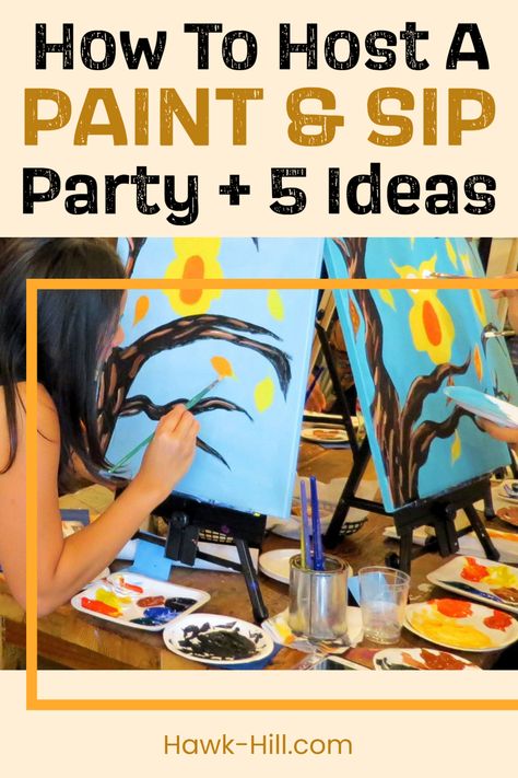 Paint and Sip Party Hosting Tips: Easy Theme Ideas Sip And Paint Ideas Girls Night Easy, Sip And Paint Ladies Night Ideas, Paint And Sip Animal Ideas, Girls Night In Painting Party, Paint Party Tutorials Step By Step, Host A Paint And Sip Party, Fall Sip And Paint Party Ideas, Tracers For Painting, Thanksgiving Sip And Paint Ideas