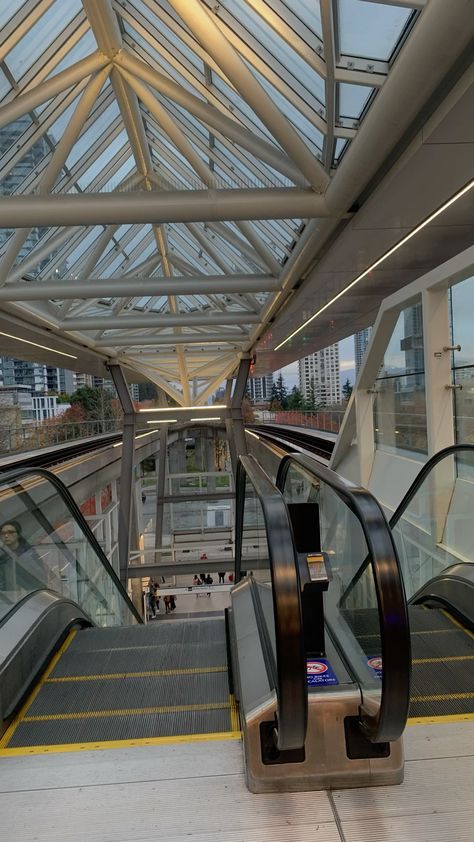 Aesthetic, esclator, sky train, rainy day, evening vibes, metrotown, vancouver, burnabay, college, buses Metrotown Vancouver, Evening Vibes, Buses, Rainy Day, Vancouver, Train, Pins