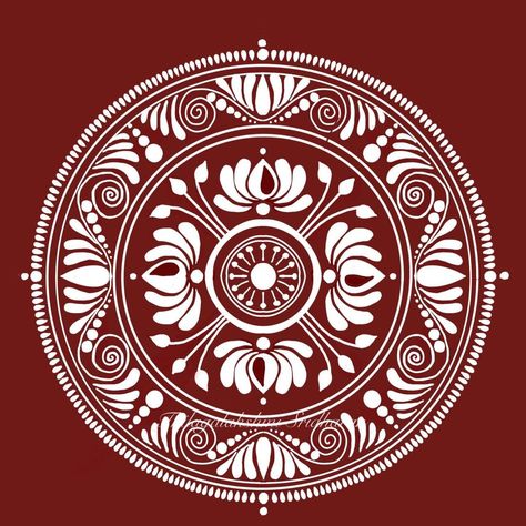 Alpona Designs Bengali Alpona, Alpona Design, Bengali Art, Simple Rangoli Border Designs, Mandala Art Therapy, Rangoli Border Designs, Free Hand Rangoli Design, Indian Folk Art, Kolam Designs