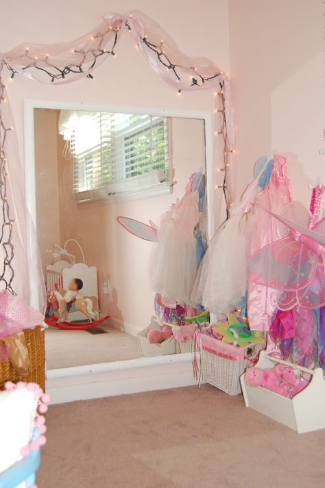 Pretty dress up area, maybe the mirror i have that i said i would give you, then add tule and lights to it, she would love having this in her room as she is so prissy!! Dress Up Corner, Dress Up Area, Girls Playroom, Princess Room, Home Goods Decor, Toy Rooms, Big Girl Rooms, Remodel Bedroom