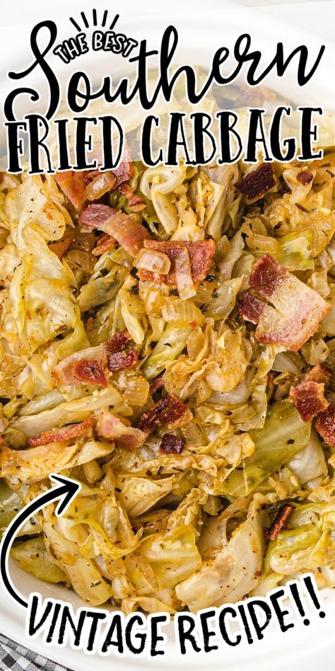 This simple Southern Fried Cabbage with bacon is an easy recipe to make and has loads of taste with the spices and the bacon. Southern Cabbage, Cabbage Recipes Southern, Fried Cabbage Recipes, Southern Fried Cabbage, Bacon Fried Cabbage, Classic Southern Recipes, Cabbage Roll Soup, Cabbage Recipe, Cabbage And Bacon