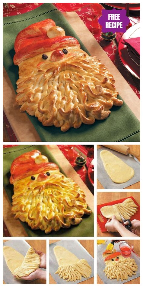 Santa Bread Head, Christmas Tree Shaped Bread, Christmas Bread Art, Christmas Shaped Bread, Bread Wreath Christmas, Christmas Bread Scoring, Santa Bread, Bread Shapes, Christmas Tree Bread