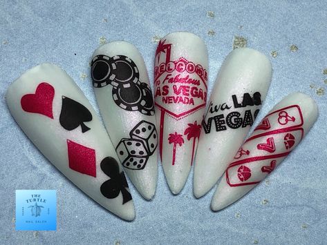 Vegas Theme Nails, Vegas Nail Ideas, Funky Nail Ideas, Nails Vegas, Vegas Nail Art, Printed Nails, Tattoos And Nails, Rodeo Nails, Turtle Nails