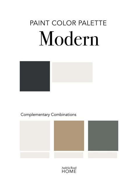 The Modern paint color palette was designed using all Sherwin Williams paint colors to help you create a natural, minimal, and comfortable home. Contemporary Home Color Palette, Contemporary Interior Design Color Palette, Modern Natural Color Palette, Black Color Palette Colour Schemes, Modern Contemporary Color Palette, Modern Home Color Palette, Color Scheme House, Color Combination For Website, Dark Grey Color Palette