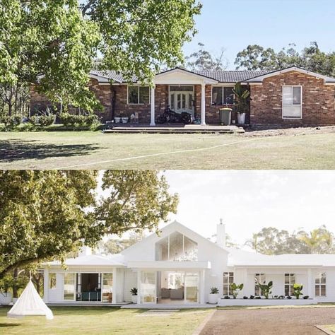 Before and after Ranch House Remodel, Exterior House Renovation, Architecture Renovation, House Makeovers, Three Birds Renovations, Ranch Remodel, Home Exterior Makeover, Exterior Renovation, Three Birds