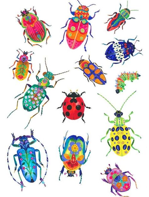 Beetle Tattoo Colorful, Cute Insect Drawings, Spring Tattoos, Variety In Art, Insect Art Projects, Beetle Tattoo, Beetle Art, Bug Crafts, Insect Print