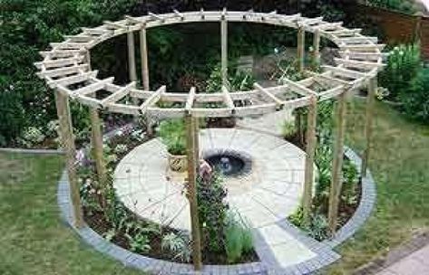 Patio Landscaping Border, Landscaping Border, Circular Garden, Curved Pergola, Circular Patio, Patio Seating Area, Landscape Borders, Backyard Pergola, Deck With Pergola