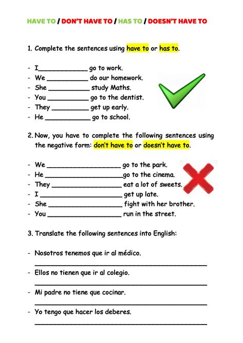 Don't Have Doesn't Have Worksheet, Why Because Worksheet, Have To Has To Worksheet, Middle School Grammar Worksheets, Middle School Esl, Teach English To Kids, English Lesson Plans, English Activities For Kids, Teaching English Grammar