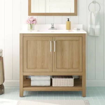 Ove Decors 15VVA-VEGA36-124FE Vegas 36" Free Standing | Build.com Single Wood Bathroom Vanity, Wood Vanity In Bathroom, Vanity In Bathroom, Transitional Bathroom Vanity, 30 Inch Vanity, Spa Style Bathroom, Oak Bathroom Vanity, Powder Room Vanity, Cultured Marble Vanity Top