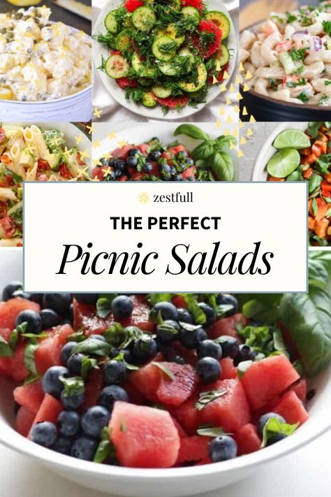 Pack your picnic basket with these refreshing and flavorful salad recipes! Whether you're heading to the park or beach, these salads are a delicious and easy choice. Check out these delicious allergy-friendly and healthy salads that are perfect for the summer. Picnic Salads Cold, Healthy Picnic Sides, Brunch On The Beach, Salad For Picnic, Beach Salad, Low Calorie Picnic Food, Healthy Picnic Food Ideas, Picnic Salads, Beach Picnic Food