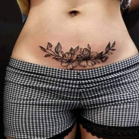 Lower Pelvis Tattoo Women, Belly Tattoo Ideas, Tattoos For Women Butterfly, Belly Tattoos For Women, C Section Tattoo, Belly Button Tattoos, Lower Belly Tattoos, Abdomen Tattoo, Small Belly