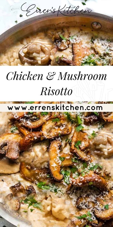 Risotto With Chicken And Mushrooms, Crockpot Chicken Risotto Recipes, Mushroom And Chicken Risotto, Chicken Marsala Risotto, Fancy Risotto Recipes, Chicken With Risotto Dinners, What Goes With Risotto, Mushroom Leek Risotto, What To Serve With Mushroom Risotto