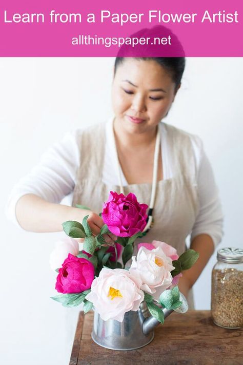 an interview with paper flower maker and owner of Blooms in the Air, Ji Kim Paper Peonies Tutorial, Crepe Paper Crafts, Fleurs Diy, Flower Artists, Paper Peonies, Paper Magic, How To Make Paper Flowers, Crepe Paper Flowers, Handmade Flowers Paper