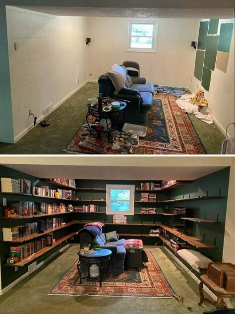 Basement Nook, Small Library Room Ideas, Small Home Library Design, Small Library Room, Basement Library, Small Home Library Ideas, Small Home Libraries, Small Home Library, Library Nook