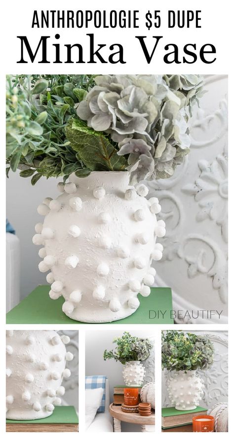 Diy Textured Vase, Concrete Pottery, Anthropologie Diy, Diy Painted Vases, Anthropologie Decor, Diy Vases, Diy Anthropologie, Vintage Pots, Vases Diy