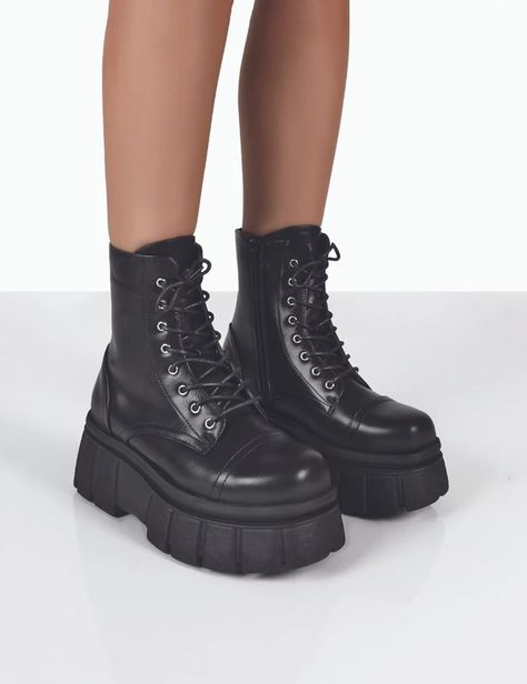 Black Chunky Boots, Chunky Black Boots, Ankle Boots Uk, Grunge Boots, New Rock Boots, Public Desire Shoes, Boot Collection, Chunky Ankle Boots, Leather Biker Boots