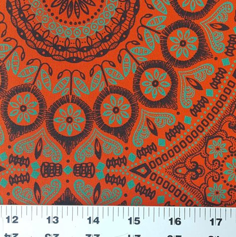 Orange jade green and black shweshwe fabric (0527) Orange Shweshwe Fabric, Bohemian Gothic Decor, Afro Bohemian, Shweshwe Fabric, Cats Orange, 3 Cats, Three Cats, Gothic Decor, Orange Fabric