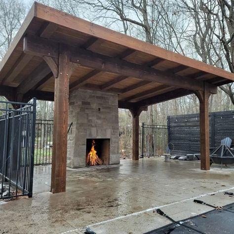 Small Timber Projects, Gazebo Fireplace, Focal Fireplace, Gazebo With Fireplace, Timber Gazebo, Backyard Fireplace Ideas, Pergola Fireplace, Lean To Pavilion, Backyard Gazebo Ideas