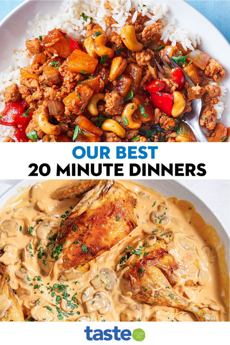 We’re bringing you the team’s picks of the best meals to make when time is tight. How do we know they take 20 minutes? Our foodies have tried, tested and timed them. With plenty of quick new dinner recipes to kick off spring, plus speedy versions of classic faves, every weeknight meal idea you need is right here. Entree Recipes Dinner, Fast Dinner Recipes Quick Meals, Spring Meals Dinners, New Dinner Recipes, 20 Minute Meals, Top Dinner Recipes, 20 Minute Dinners, Comfort Pasta, Spring Meals