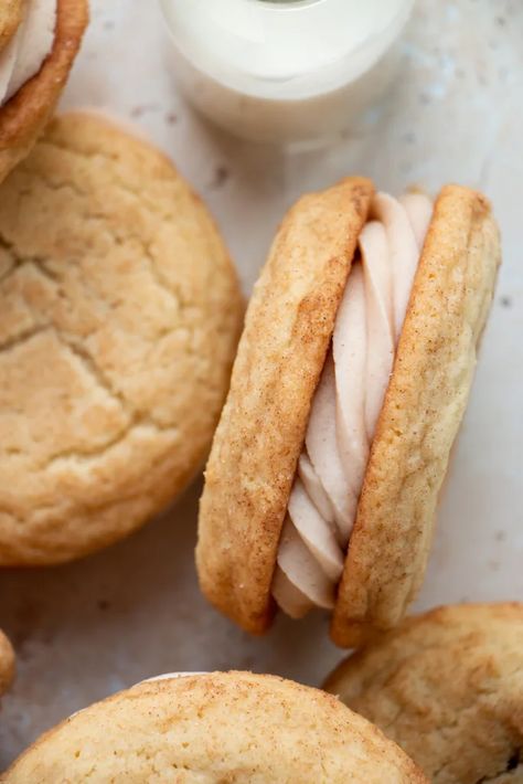 Snickerdoodle Sandwich Cookies, Whipped White Chocolate Ganache, Pumpkin Whoopie Pie Recipe, Garlic Pork Tenderloin, Sandwich Cookies Filling, Chewy Sugar Cookie Recipe, Dinner Pork, Cookie Dough Filling, Cookie Sandwich Recipes