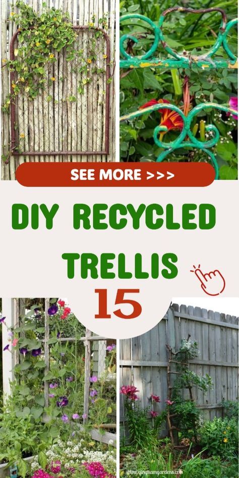 15 DIY Recycled Trellis Ideas For Your Garden Pallet Trellis Ideas, Making A Trellis Diy, Free Standing Trellis Ideas Diy, Freestanding Trellis Ideas, Flower Trellis Ideas, Upcycled Trellis, Diy Plant Trellis Outdoor, Home Made Trellis Ideas, Easy Diy Trellis Ideas