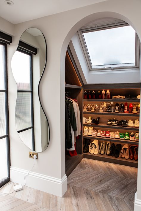 Is having your loft converted with a walk in wardrobe a good idea? 🤔  Absolutely! Converting your loft with a walk-in wardrobe adds luxury and practicality to your home. It maximises space, enhances storage, and boosts property value—stylish and functional!   Interested in transforming your loft space? 👇  Why not give us a call   020 3674 5284 📞  #walkinwardrobes #bespokewardrobes #interiors #luxuryinteriors #homeinteriors #homeextensionessex #homeextensiondesigns #homeextensioninspiration Small Loft Walk In Wardrobe, Loft Walk In Wardrobe Ideas, Loft Conversion Walk In Wardrobe, Master Suite Loft Conversion, Walk In Wardrobe Loft Conversion, Loft Wardrobe Ideas, Loft Conversion Wardrobes, Loft Closet, Attic Master Suite