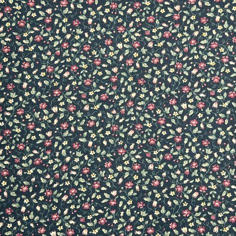 Calico Print, Country Flowers, Fabric For Quilting, Yellow Wildflowers, Dark Green Background, Dusty Rose Pink, Personalized Quilt, Flowers Fabric, White City