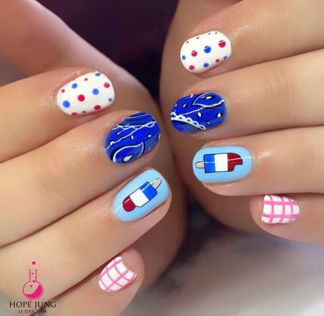 ❤️🤍💙 #4thofjuly #fourthofjuly #nails #nailpro #gelnails #holidaynails #mkenails Summer Fun Nails, Fourth Of July Nails, G Nails, Bomb Pop, Summer Nail Art, Light Elegance, 4th Of July Nails, Polka Dot Nails, July Nails