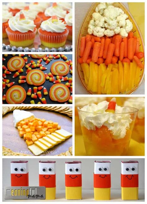 Candy Corn Birthday Theme, Boo Brunch, Movie Fort, Halloween Treats For Party, Harvest Party Food, Candy Corn Ideas, Candy Corn Party, Treats For Party, Fall Birthday Ideas