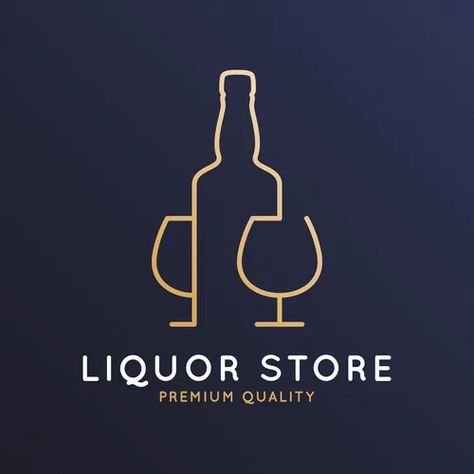 Rum bottle with glass logo on black background Vector Image Liquor Store Logo, Liquor Logo, Alcohol Shop, Glass Logo, Bottle Logo, Glass Store, Rum Bottle, Luxury Font, Red Packet