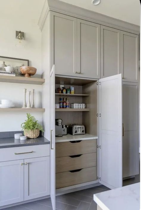 Built In Coffee Bar, Iron Kitchen, Hidden Kitchen, Affordable Decor, Kitchen Inspiration Design, Pantry Design, Kitchen Redo, Kitchen Cabinet Design, Updated Kitchen