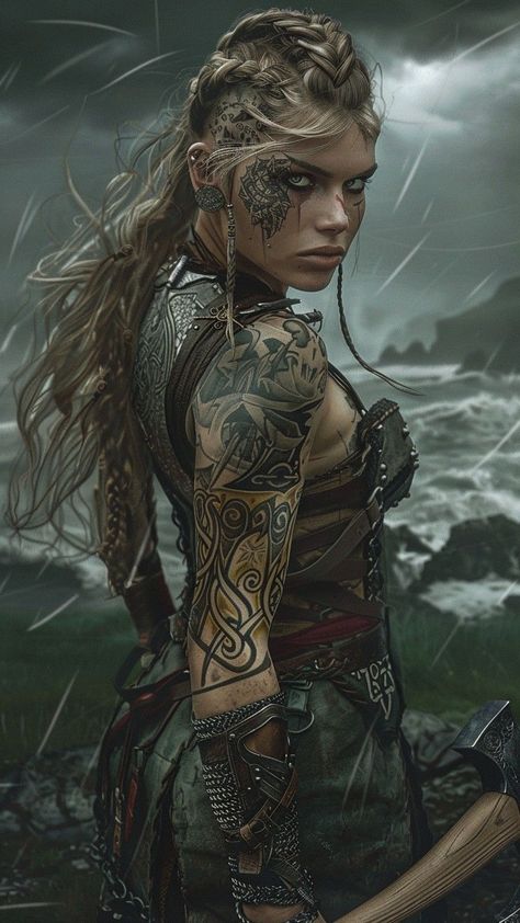 Norse Women, Valkyrie Norse, Barbarian Woman, Viking Queen, Female Warrior Tattoo, Viking Warrior Woman, Valkyrie Tattoo, Celtic Warriors, New Warriors