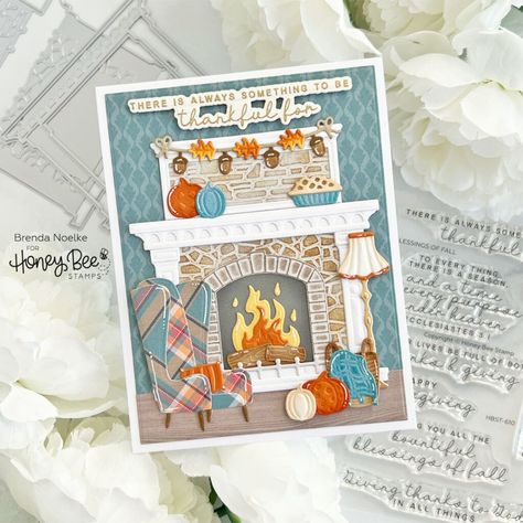 There Is Always Something To Be Thankful For – Fall Fireplace : Honey Bee Stamps Honey Bee Lovely Layers, Happy First Day Of October, First Day Of October, Feels Like Fall, Fall Fireplace, Grunge Paper, Turn The Page, Art Impressions Stamps, Autumn Cards