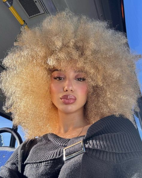 Fatima Ezzahrae Najib 🤍 | What the song says _ _ Blonde afro girl, blonde afro, blonde 3c curly hair, blonde 4a curly hair, blonde fro, blonde curls, 3c curls, 4a... | Instagram 4a Curly Hair, 3c Curls, Curly Hair Blonde, 3c Curly Hair, Blonde Afro, Blonde Natural Hair, Big Afro, Blonde Curls, Natural Blondes